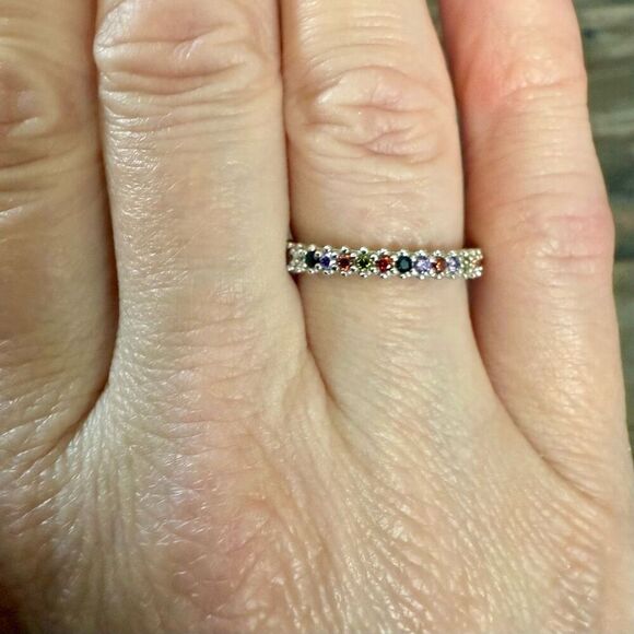 Genuine Gemstone Sterling Silver Stacker Ring Vibrant Multi-Stone Elegance Sz 6 - Picture 7 of 8